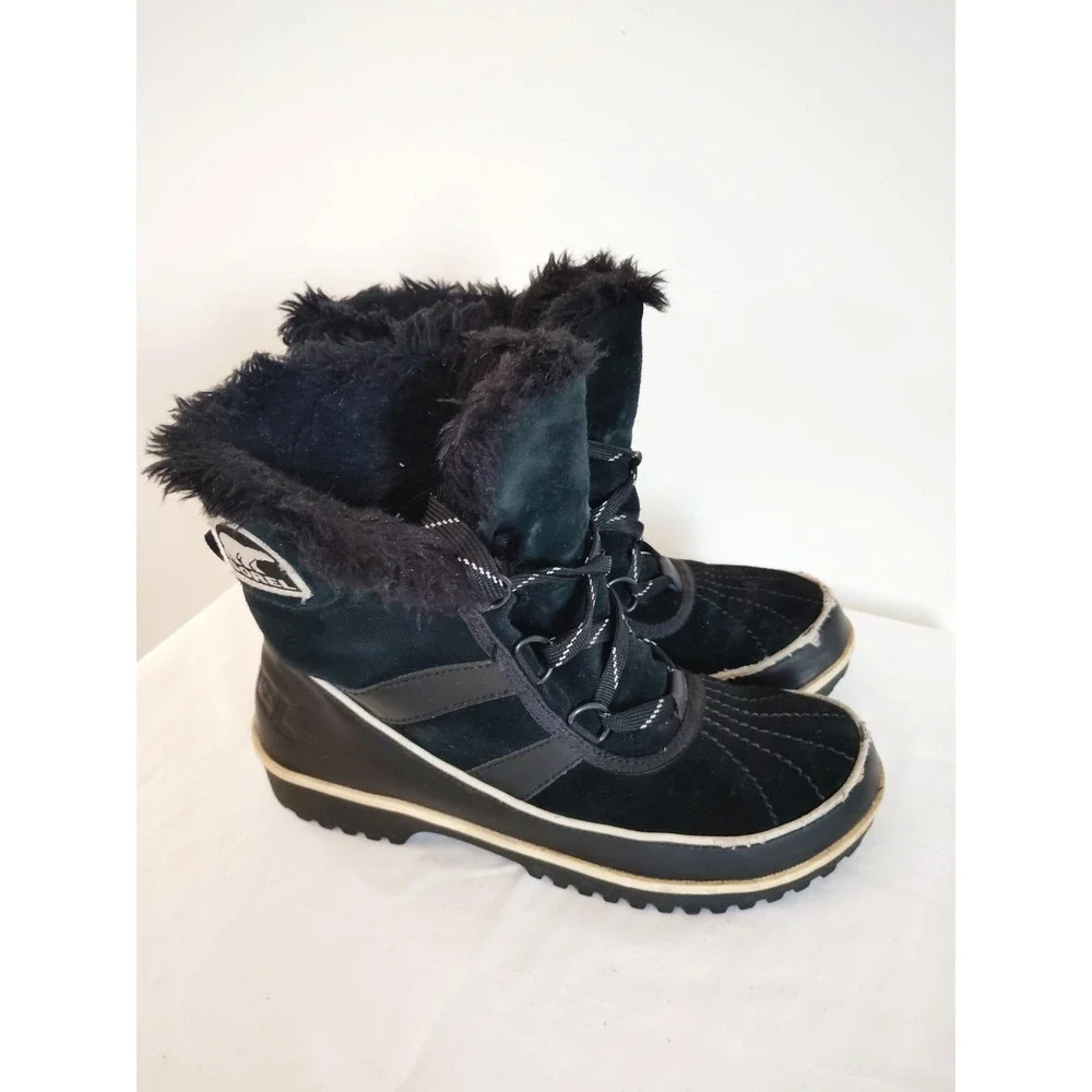 Sorel Women'7.5 Joan of Arctic Black Suede Fur Lined Waterproof Snow Winter Boot